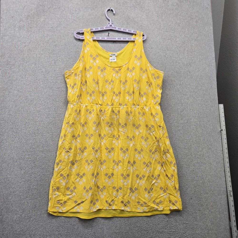 Old Navy Women Dress XXL Yellow Geometric A-Line Sleeveless Lined